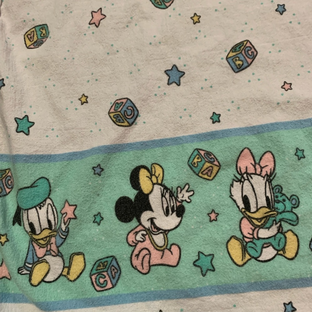 DAMAGED Vintage Disney Babies Mickey Minnie Mouse Daisy Receiving Blanket - Picture 2 of 9